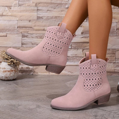 Ravion Western Perforated Ankle Boots