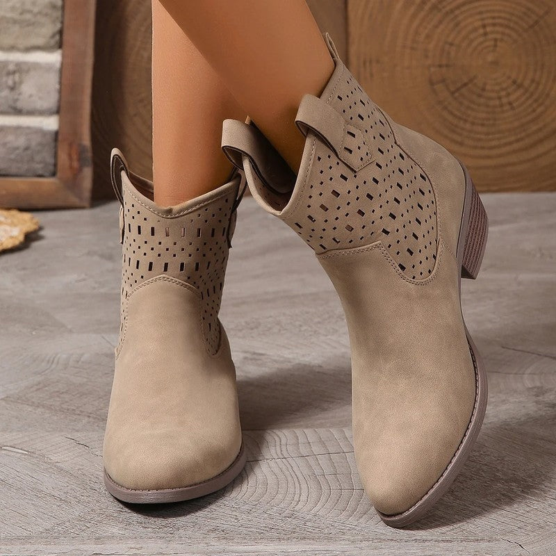 Ravion Western Perforated Ankle Boots