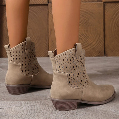 Ravion Western Perforated Ankle Boots