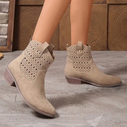 Ravion Western Perforated Ankle Boots