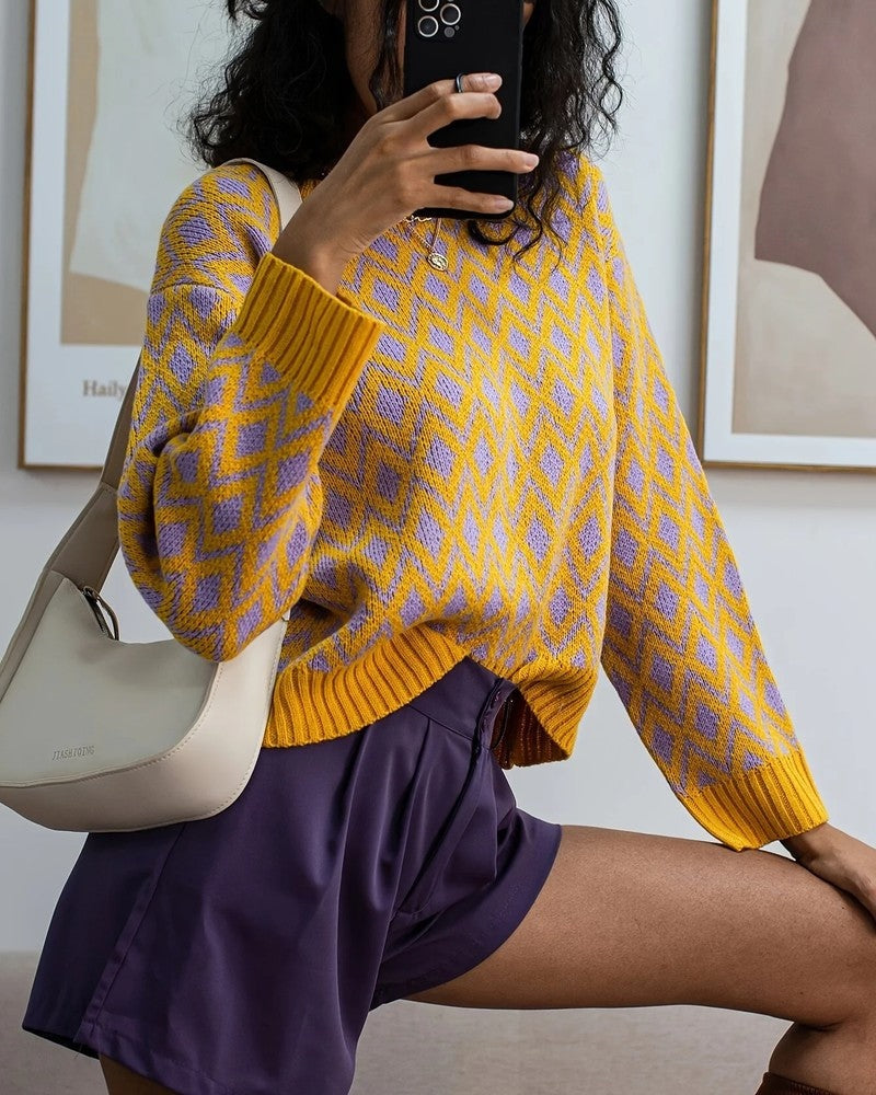 Rivani Diamond Knit Relaxed Sweater