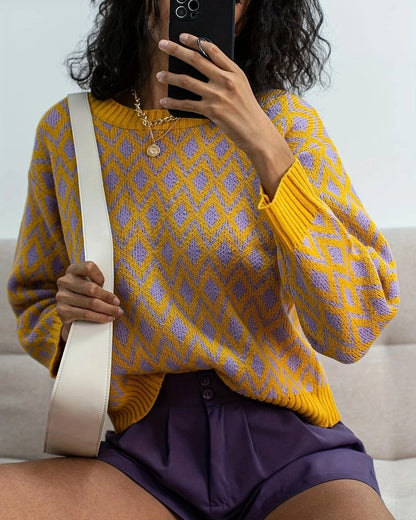 Rivani Diamond Knit Relaxed Sweater