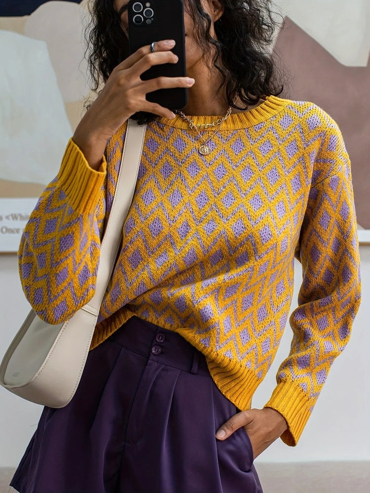 Rivani Diamond Knit Relaxed Sweater
