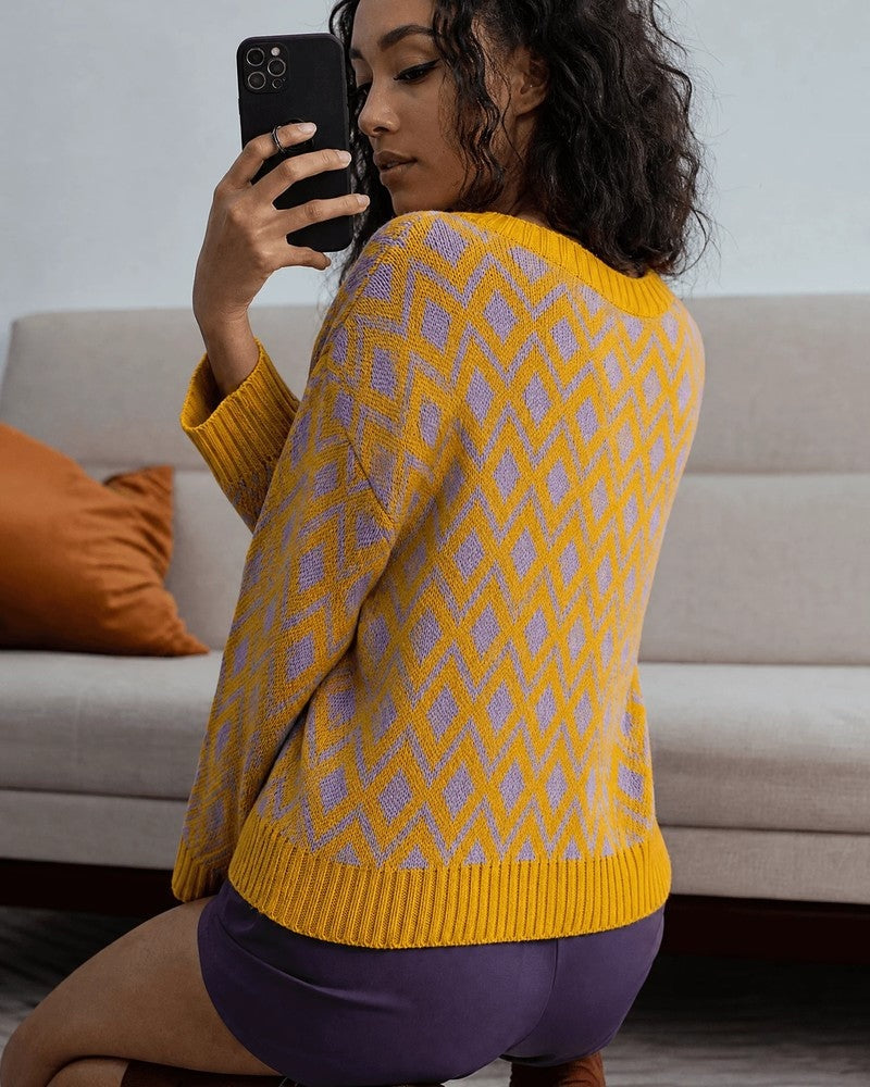 Rivani Diamond Knit Relaxed Sweater
