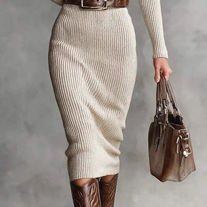Rivani Ribbed Knit Collared Midi Dress