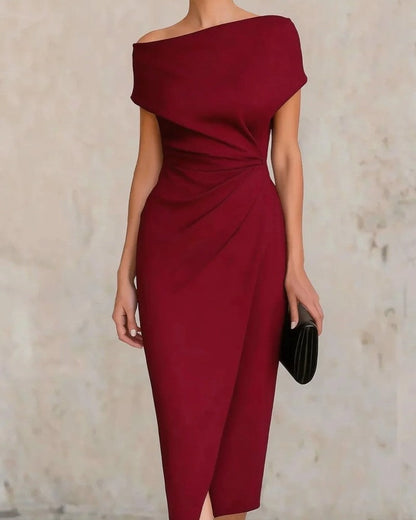 Selvani Off-Shoulder Draped Midi Dress