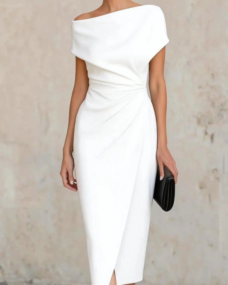 Selvani Off-Shoulder Draped Midi Dress
