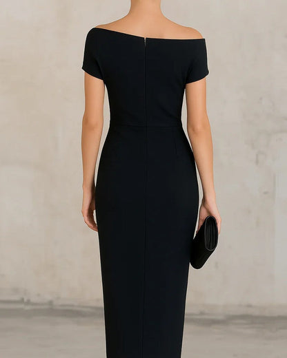 Selvani Off-Shoulder Draped Midi Dress
