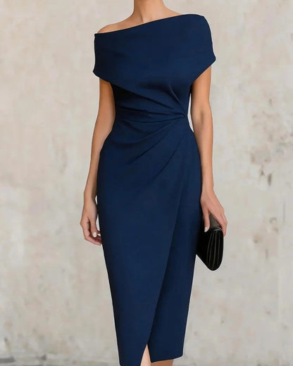 Selvani Off-Shoulder Draped Midi Dress
