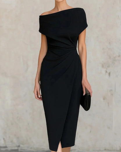 Selvani Off-Shoulder Draped Midi Dress