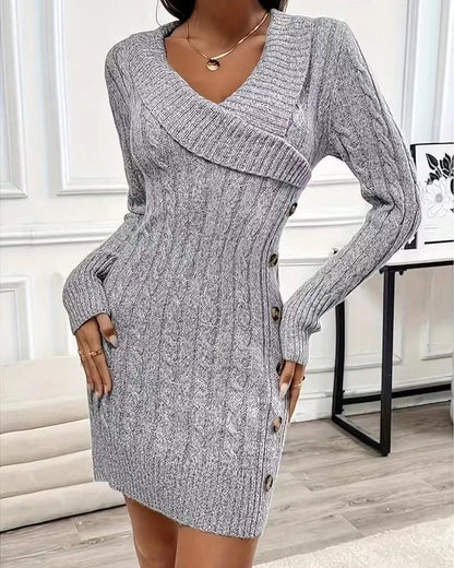 Selvaya Cable Knit Button Sweater Dress