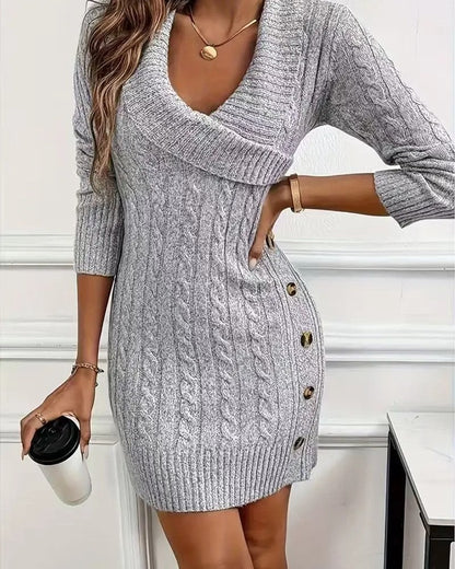 Selvaya Cable Knit Button Sweater Dress