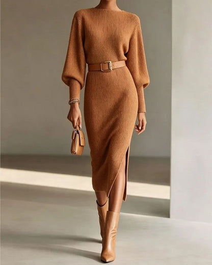 Soretta Ribbed Knit Belted Midi Dress