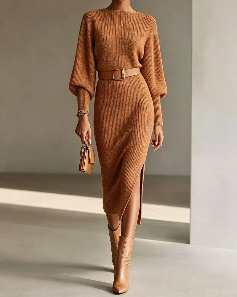 Soretta Ribbed Knit Belted Midi Dress