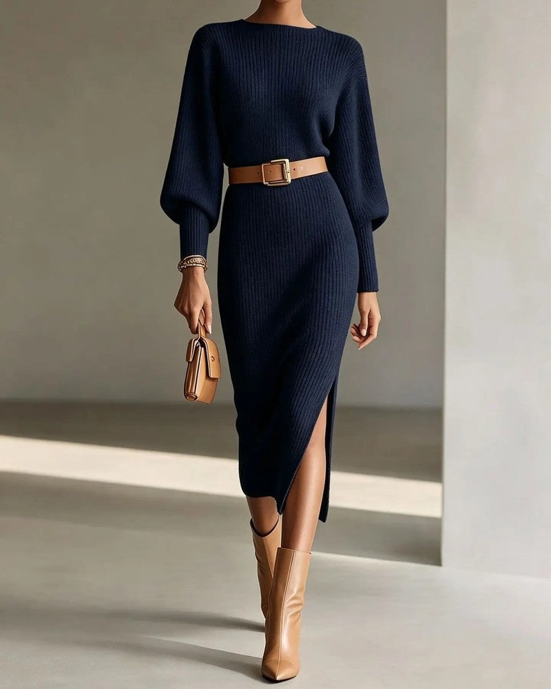 Soretta Ribbed Knit Belted Midi Dress