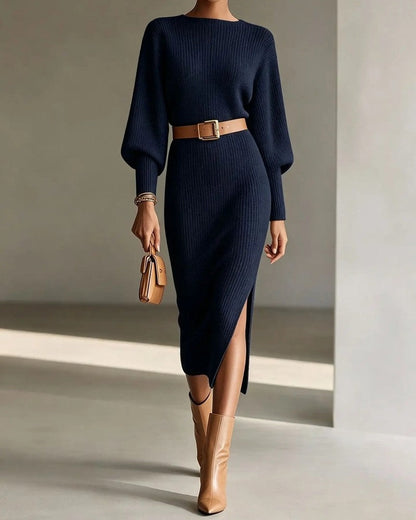 Soretta Ribbed Knit Belted Midi Dress