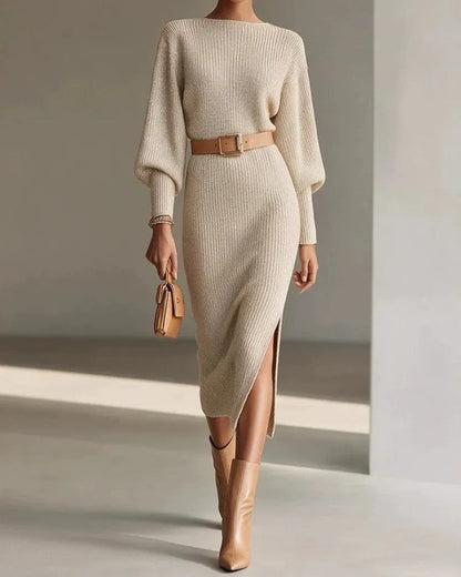 Soretta Ribbed Knit Belted Midi Dress