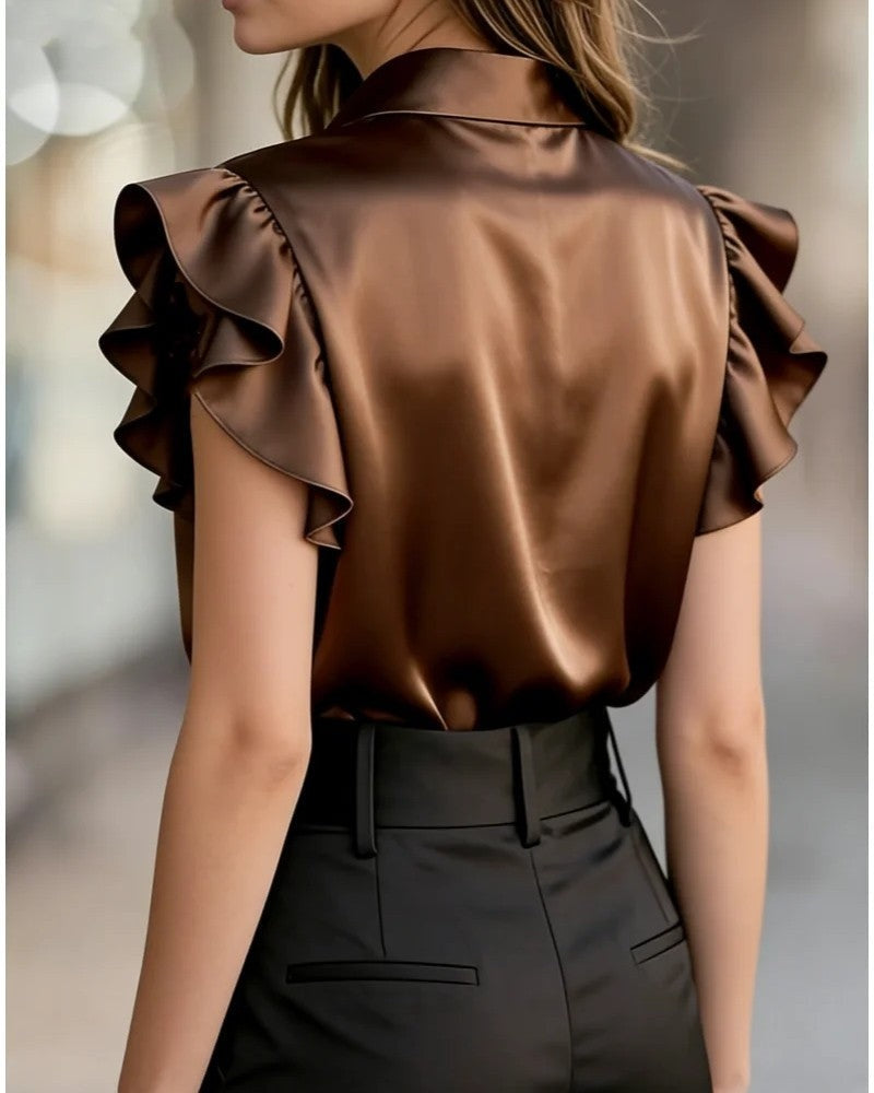 Valenza Ruffle Sleeve Satin Blouse