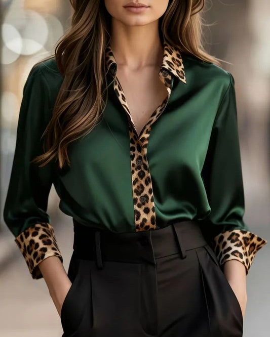 Vesira Satin Contrast Trim Button-Up Shirt