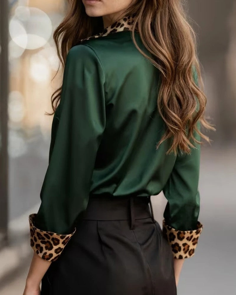 Vesira Satin Contrast Trim Button-Up Shirt