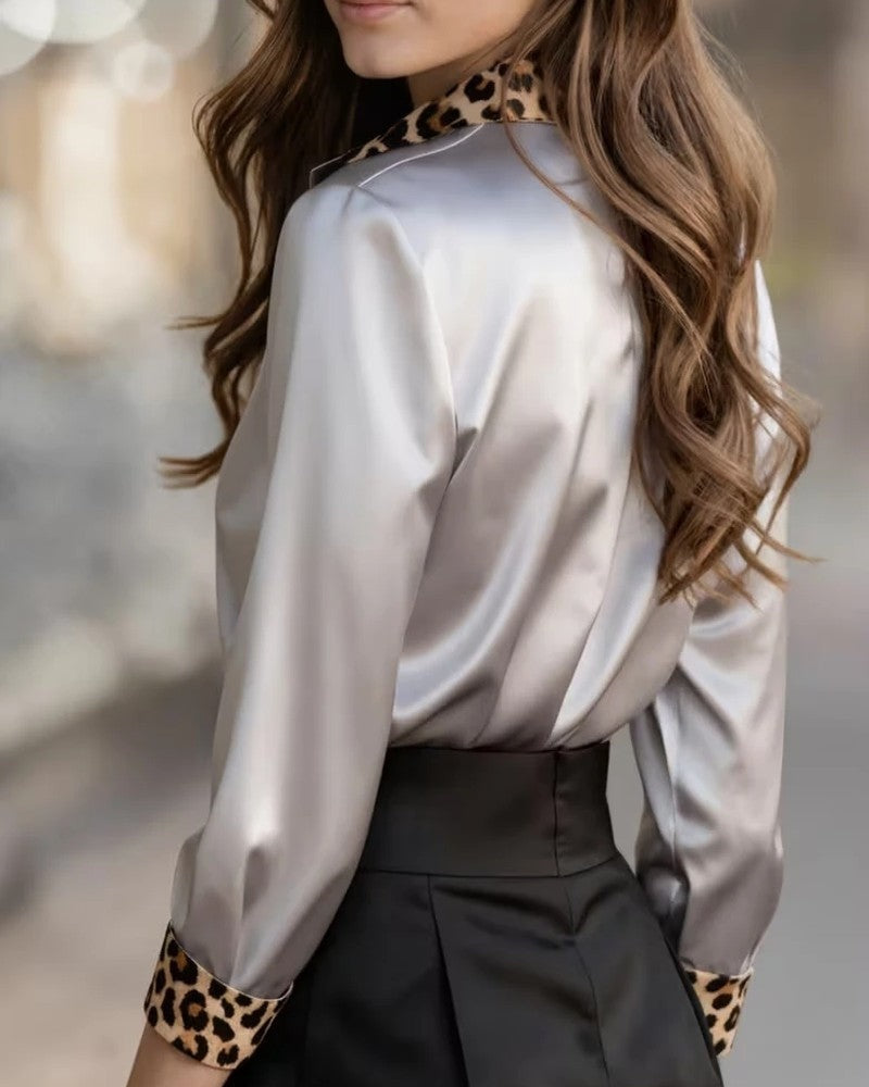 Vesira Satin Contrast Trim Button-Up Shirt