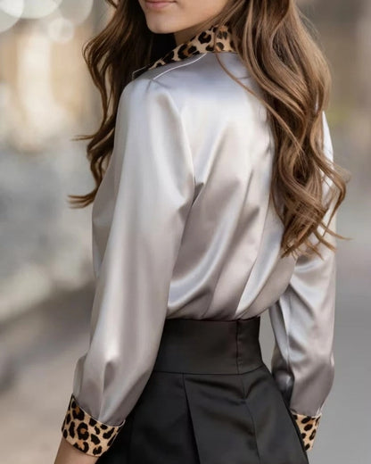 Vesira Satin Contrast Trim Button-Up Shirt