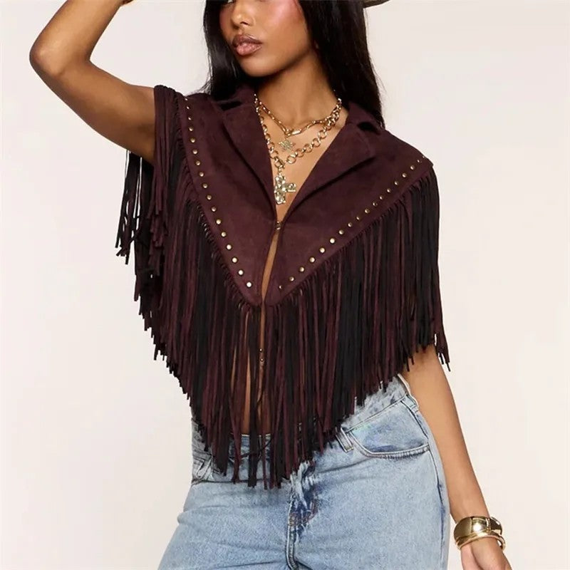 Virella Fringe Studded Cropped Vest