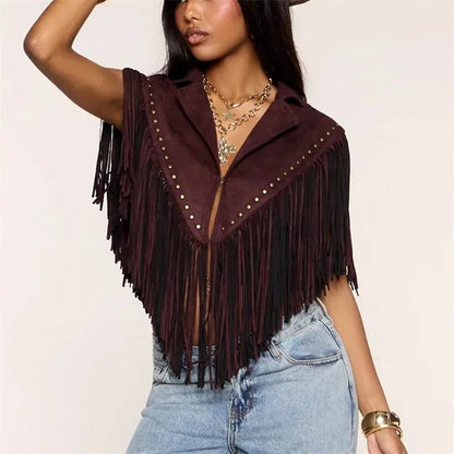 Virella Fringe Studded Cropped Vest