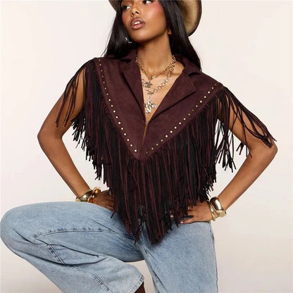 Virella Fringe Studded Cropped Vest
