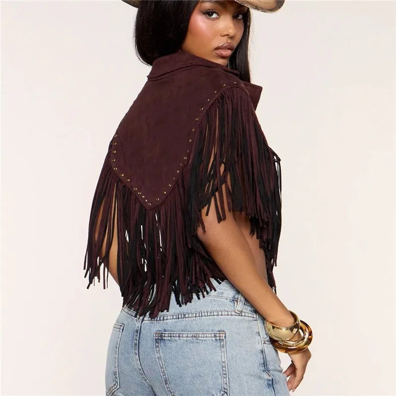 Virella Fringe Studded Cropped Vest